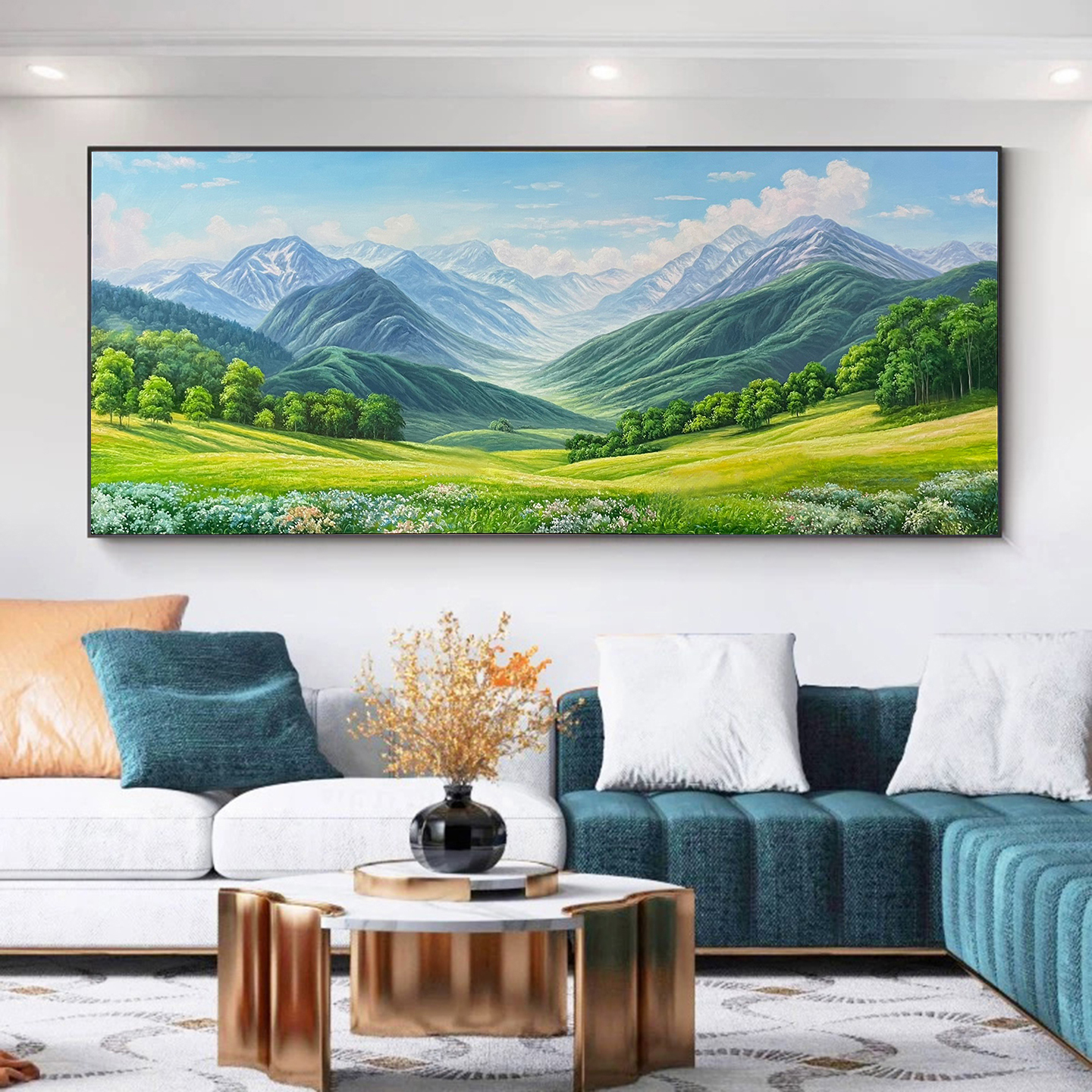 纯手绘油画客厅风景定制沙发背景墙装饰画有山无水挂画高端大芬村图片