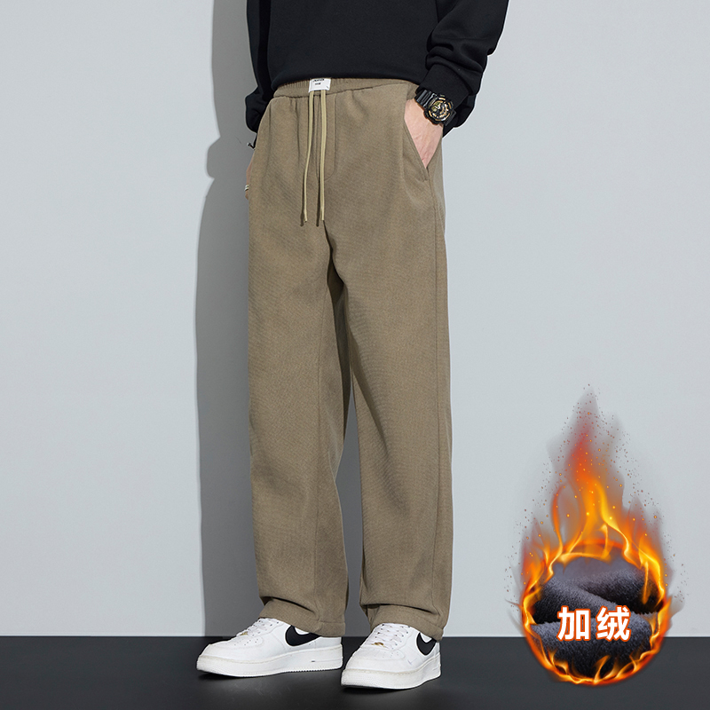 2025新款秋冬宽松直筒休闲裤博奥绒时尚潮流男裤加绒加厚保暖长裤