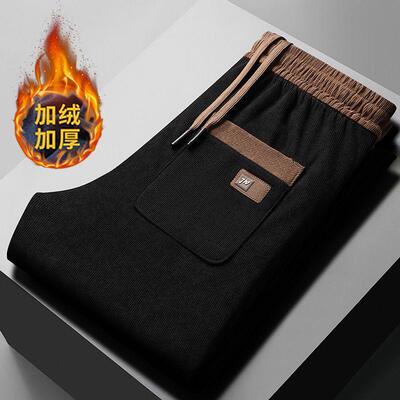 灯芯绒裤子男士秋冬季新款加厚休闲裤加绒平脚运动裤宽松潮流长裤