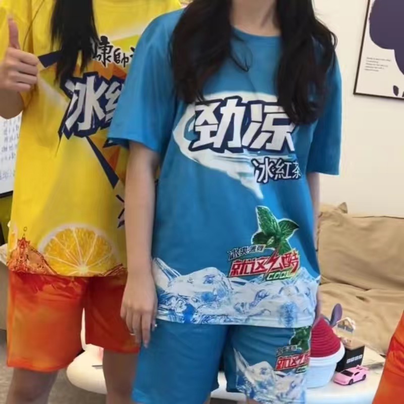 冰红茶短袖睡衣夏季短裤恶搞男女爆款学生搞怪情侣衣套装时尚家居