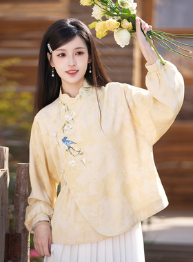 燕语花事 清水溪汉初原创国风日常明圆领上衣女松紧百迭半裙春秋