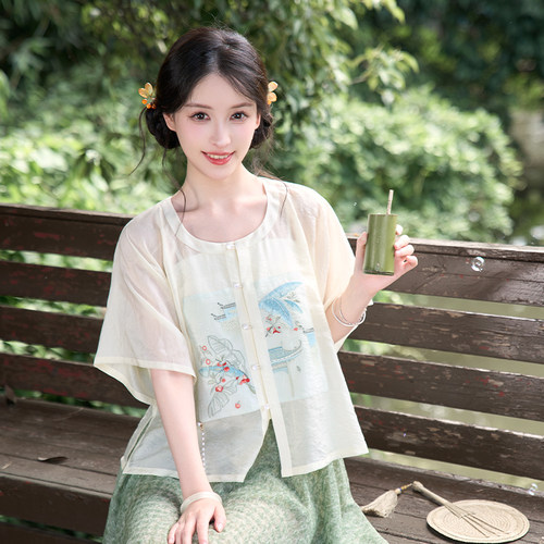 徽雨江南 清水溪汉初原创国风汉服女夏季清凉圆领半袖补服短裙裤