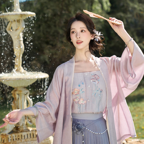 虞美人 清水溪汉初汉服新中式夏日国风日常款对襟半袖松紧褶裙