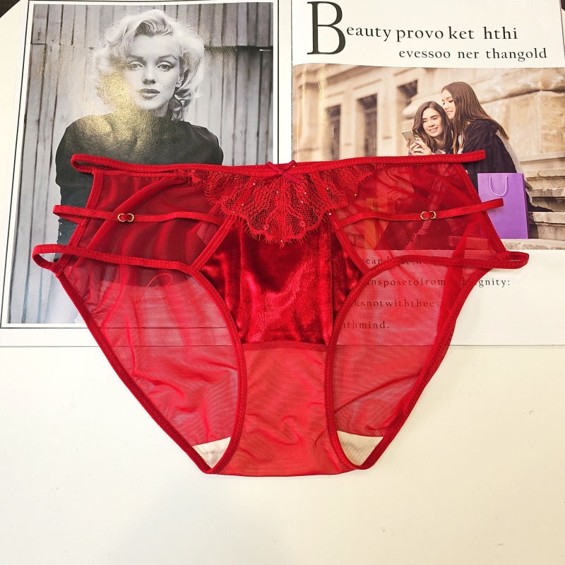 诱芭莎1523同款配套内裤中低腰三角裤性感网纱超薄透气小裤Y1523K