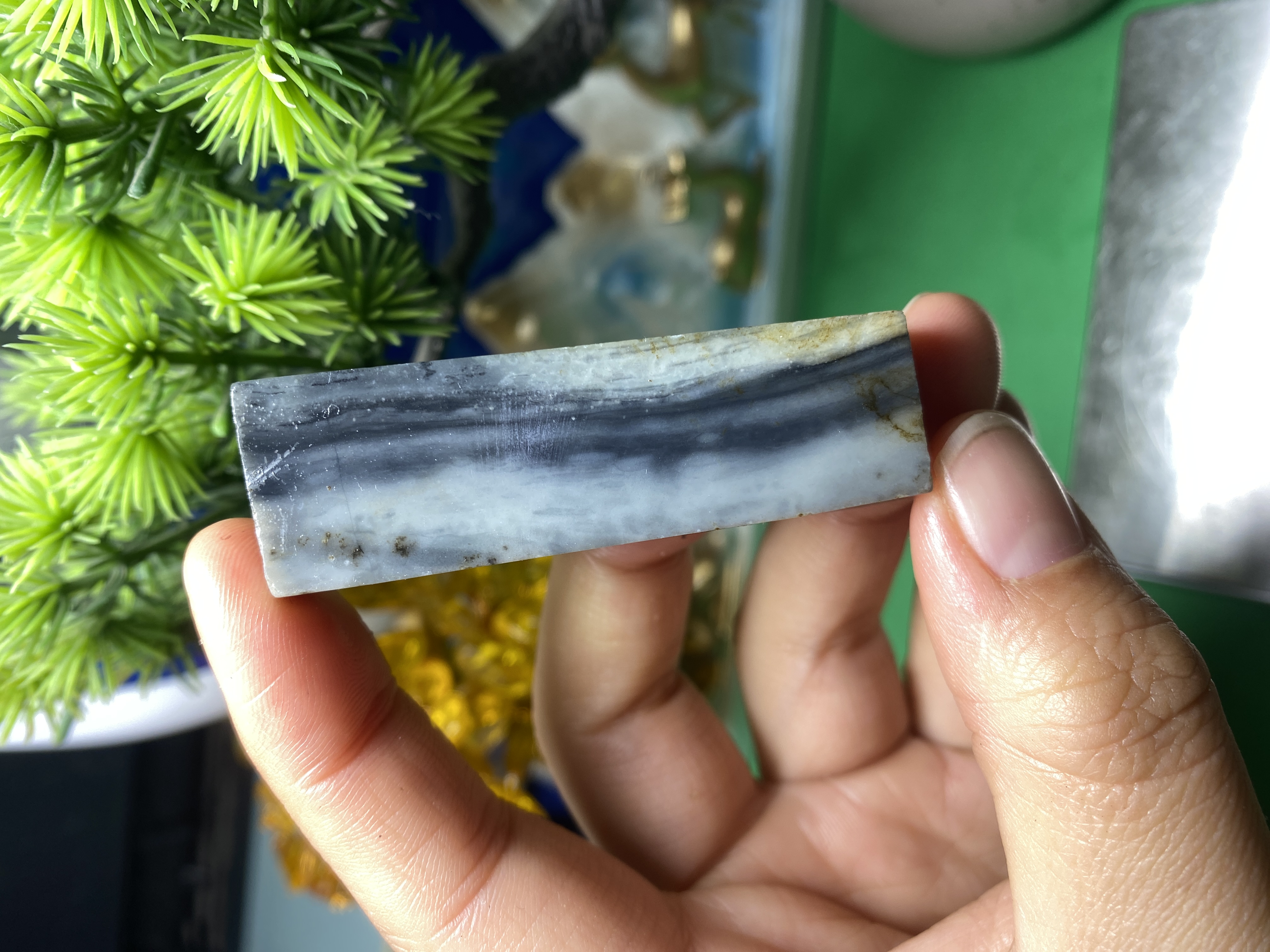 和田玉青花切的印章毛货可以回家自己打磨抛光练手花纹好看喜欢入