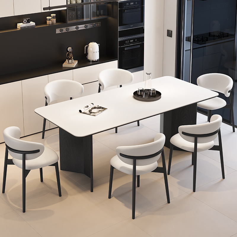 意式轻奢实木岩板餐桌家用现代简约小户型白蜡木餐桌椅组合长方形