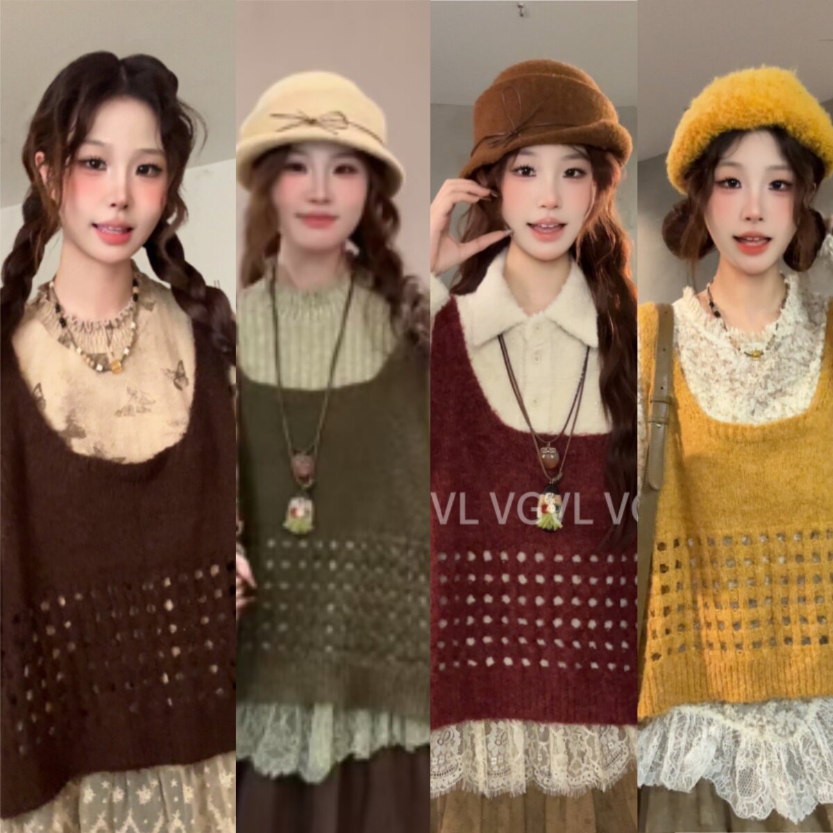 微胖百搭马甲设计感华夫格秋季常规U型领拼接毛衣洋气毛针织衫女