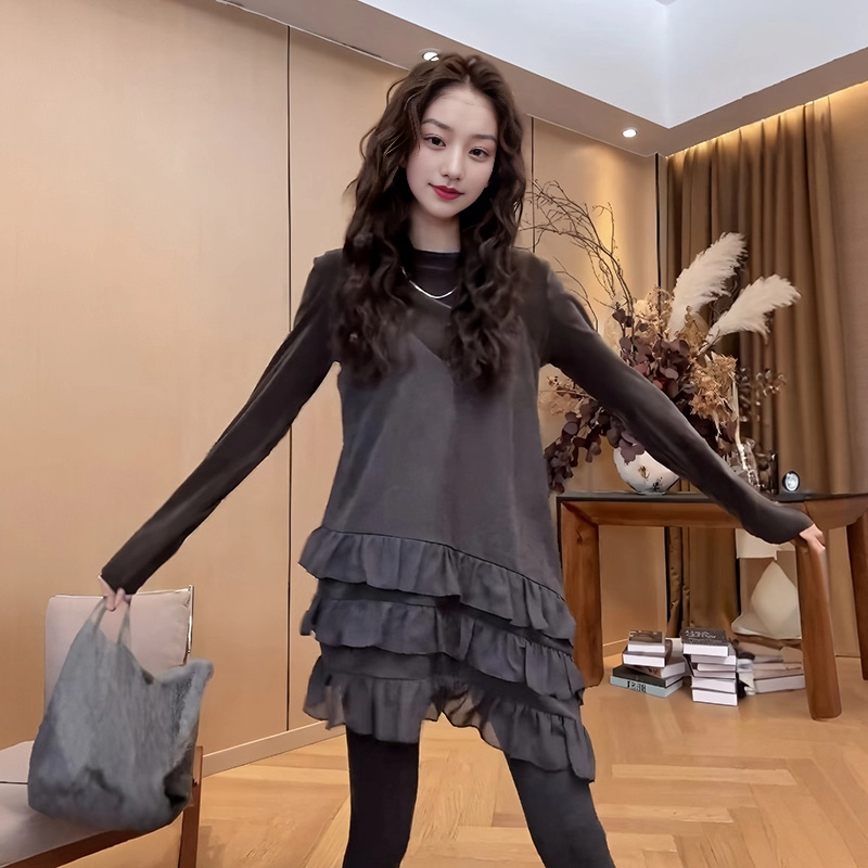 大码不规则下摆荷叶边拼接吊带裙女2026早春新款胖mm叠穿无袖上衣