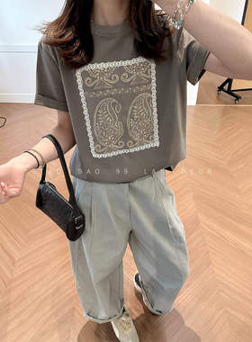 【晚风玩具箱】欧货减龄穿搭早春新款显瘦蕾丝刺绣宽松短袖T恤女