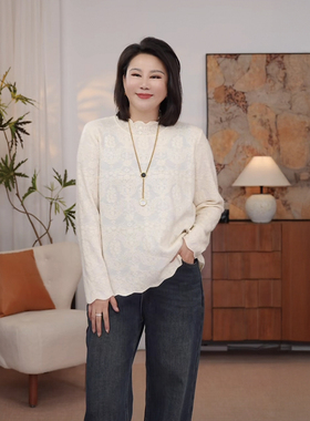 大码女装半高领加厚内搭气质蕾丝衫女冬季胖mm遮肚百搭显瘦打底衫