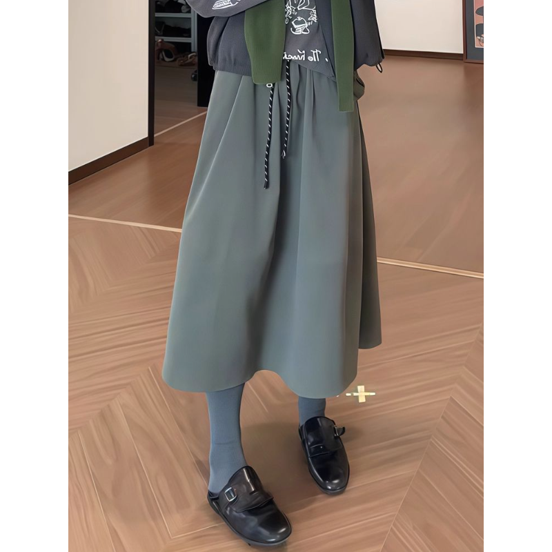微胖MM立体剪裁口袋松紧腰半身裙女早秋大码宽松显瘦中长A字裙子