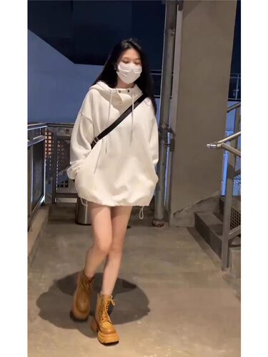 韩版马蹄插肩袖宽松纯色卫衣女