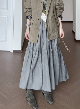 大码女装慵懒风高腰显瘦压褶半身裙早春新款胖mm梨形身材a字裙子