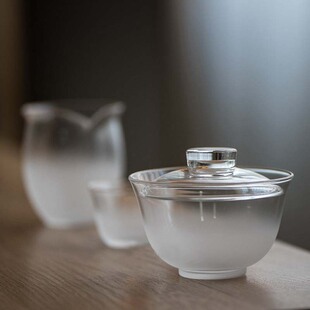 日式云雾玻璃盖碗 雾化磨砂工艺 禅意茶具耐热功夫茶碗