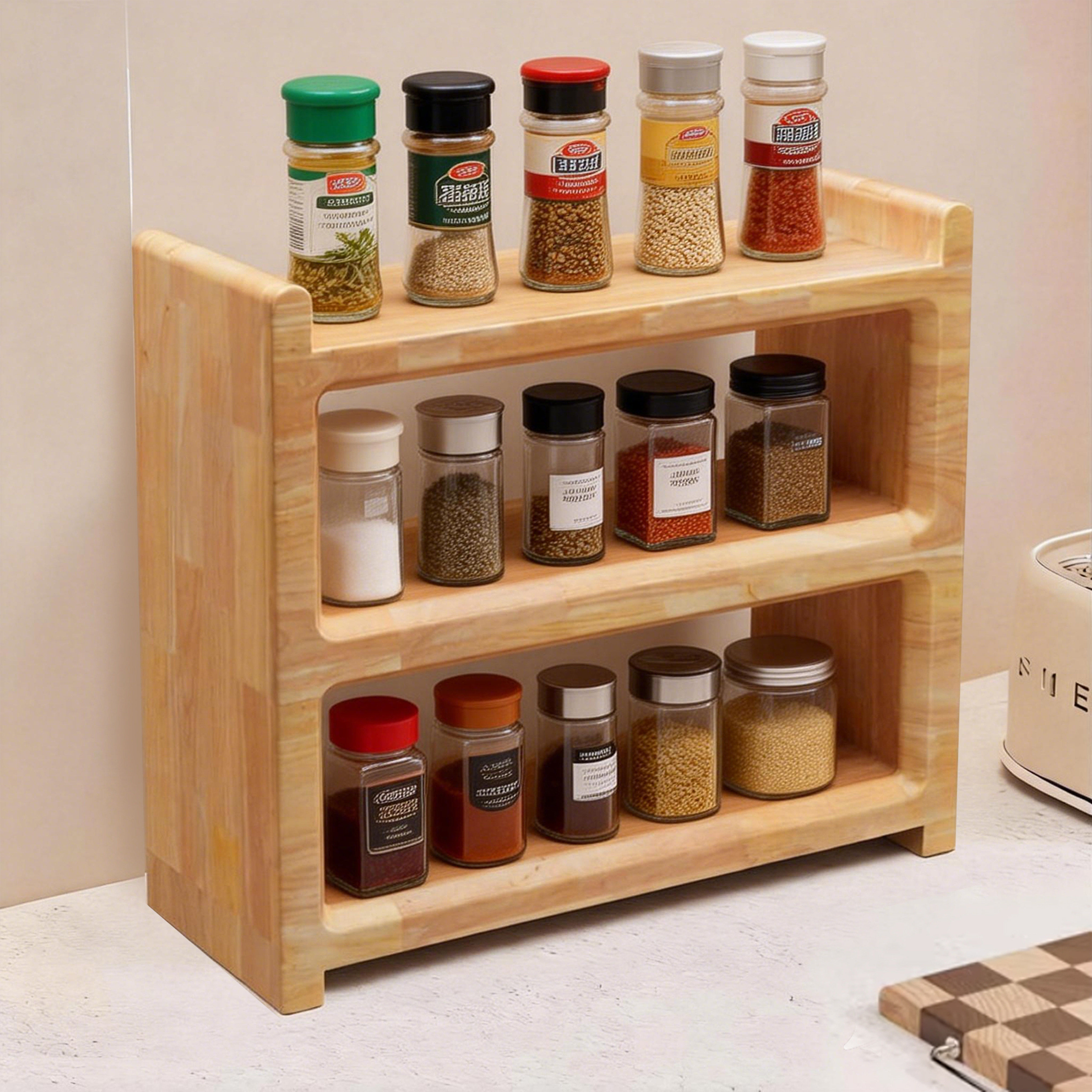 厨房置物架家用台面调料架子多功能油盐酱调味料实木调味品收纳架
