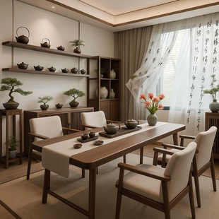高端中式 茶台茶桌实木大板桌客厅家用2025新款 泡茶桌喝茶桌椅组合