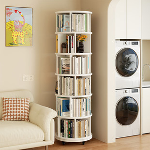 实木旋转书架360度可移动落地置物架客厅角落省空间窄柜收纳书柜