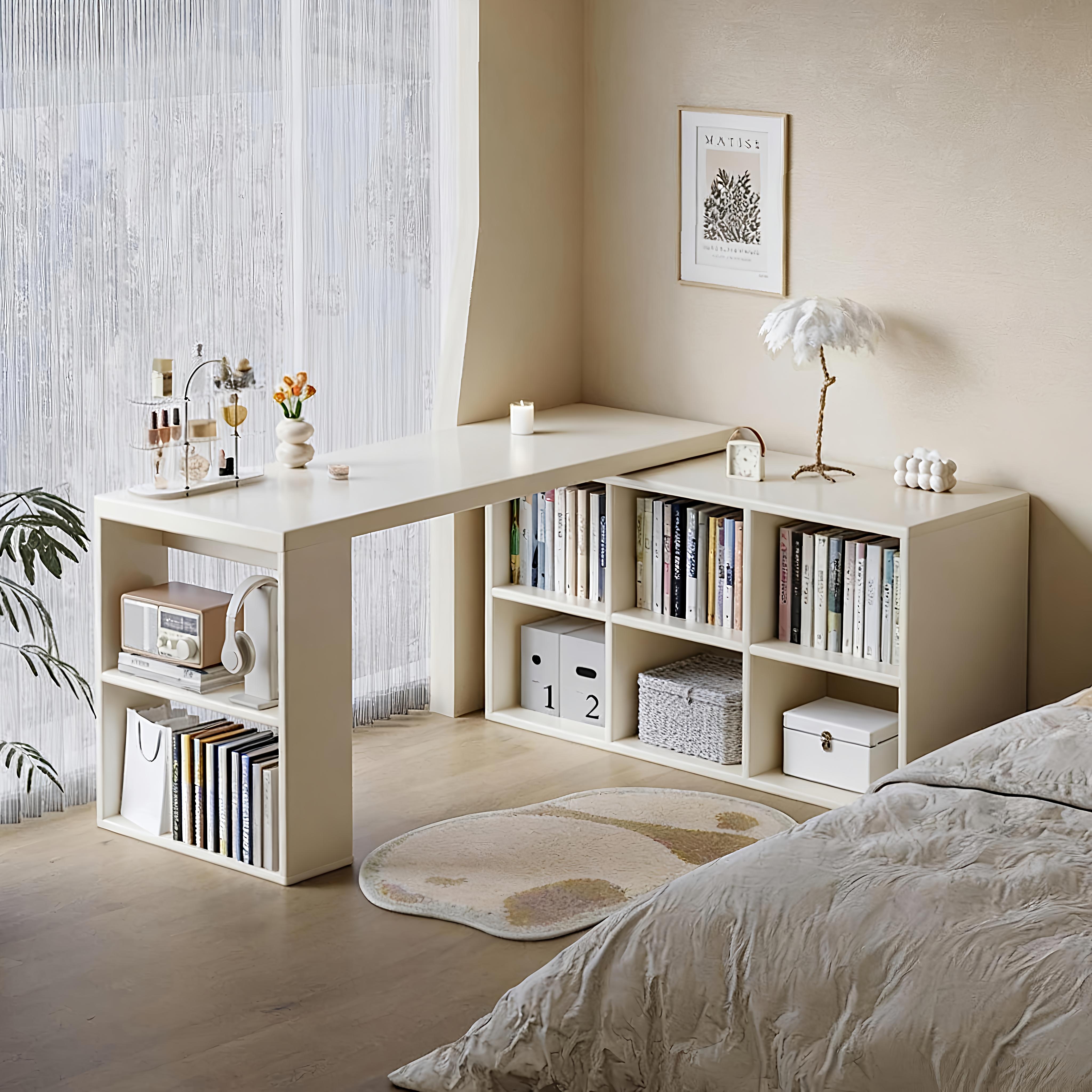 实木转角式书桌轻奢高级感l型办公桌子工作台卧室床边书柜电脑桌