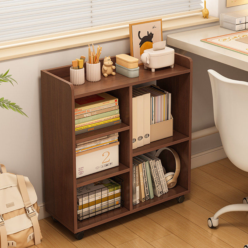 可移动桌下小书架书桌旁带轮书柜收纳置物架转角窄缝小推车窄边柜