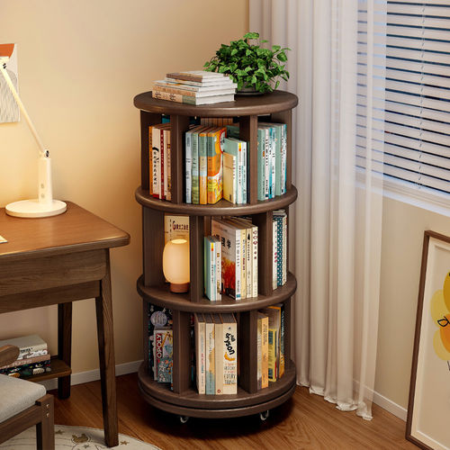 实木旋转书架360度学生书桌旁小书柜落地转角立式不占空间飘窗柜