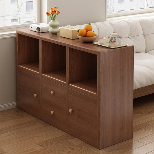 中古风书柜储物柜一体靠墙沙发侧边柜客厅置物柜矮柜家用落地柜子