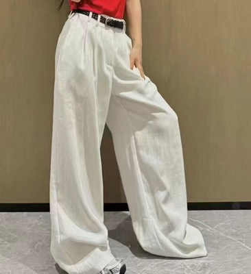 老钱风亚麻阔腿裤休闲裤女夏松弛感内设半里垂感高腰白色直筒裤子