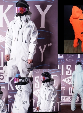Sxxx M'cube 外星人系列男女情侣单板双板白色连体滑雪服套装