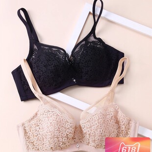薄款蕾丝女士大小文胸性感内衣无海绵细肩带上托软钢圈三排扣细带