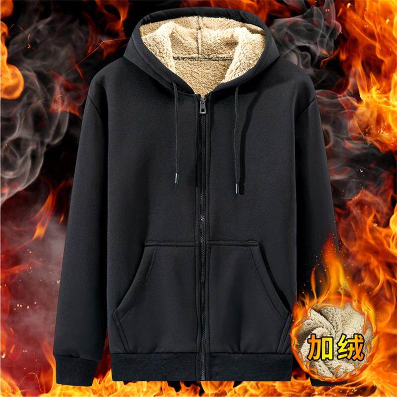 겨울 두꺼운 양털 재킷 남자 스포츠 운동복 양털 후드 가디건 아빠 탑 겨울