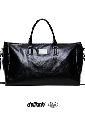 ChillHigh B2黑袋 裂纹皮革  简约斜挂手提大容量旅行包健身包