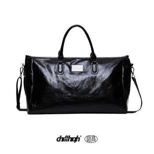 简约斜挂手提大容量旅行包健身包 裂纹皮革 ChillHigh B2黑袋