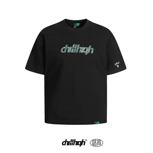 圆领潮休闲宽松短袖 ChillHigh秋高 混彩水钻轻奢高级纯棉男女同款