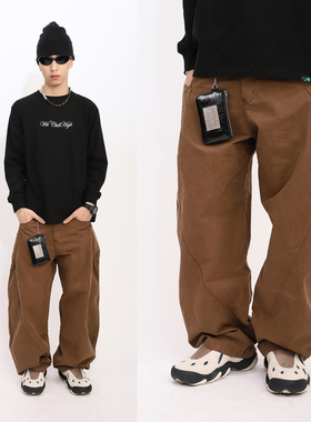 ChillHigh 斜线拼接侧口袋 弯刀休闲裤 宽松基础百搭阿苏特染长裤