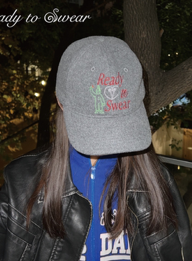 READY TO SWEAR 小众纯羊毛秋冬刺绣节日字母棒球帆布调节鸭舌帽