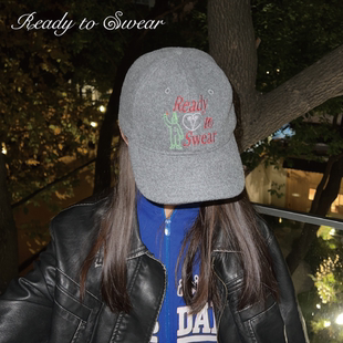 小众纯羊毛秋冬刺绣节日字母棒球帆布调节鸭舌帽 SWEAR READY