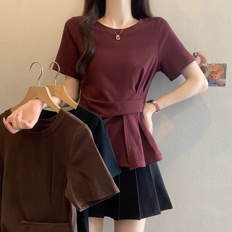 设计感短袖T恤女纯棉2026夏季新款不规则遮肚子微胖显瘦小众上衣