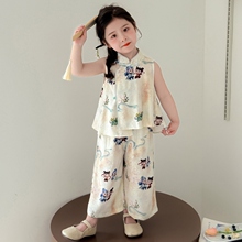 女童夏装中式哪吒背心套装2025新款夏季国风薄款儿童时髦宝宝汉服
