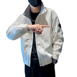 无头春装新款男装千鸟格拼色修身夹克男外套J65-P98控138白色，男装夹克，电商D313