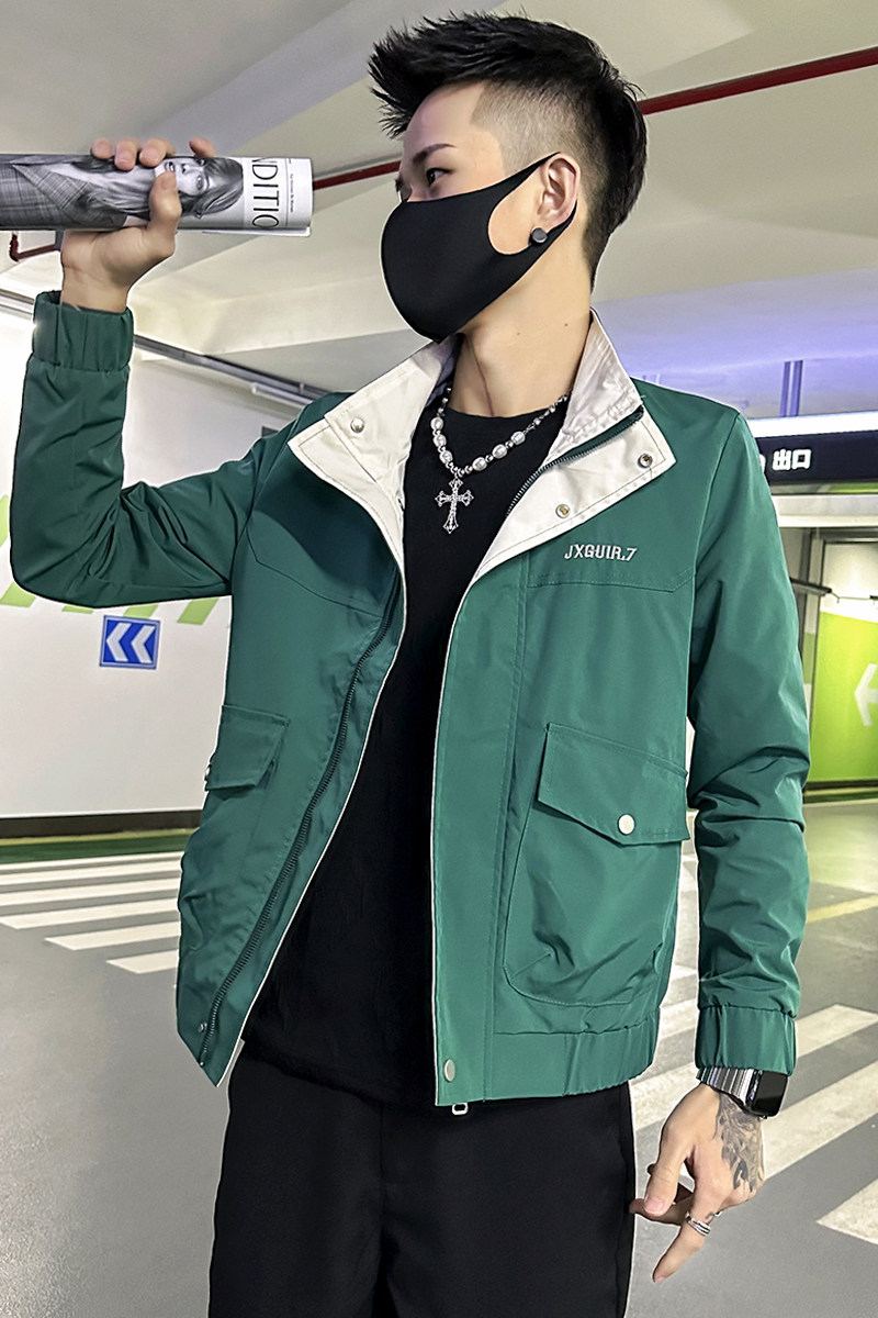 2023春装新款社会小伙修身夹克男外套J54-P98控138绿色,男装夹克,电商D313