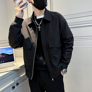 无头 春装新款男子修身纯色夹克男外套 J64-P98 控138 黑色图片