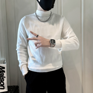 2025秋冬男士套头修身毛衣男装针织衫  M121-P78 控108 黑色图片