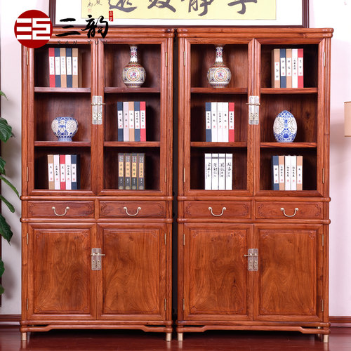 缅甸花梨木书柜实木展示柜红木大果紫檀书橱落地书架置物柜储物柜