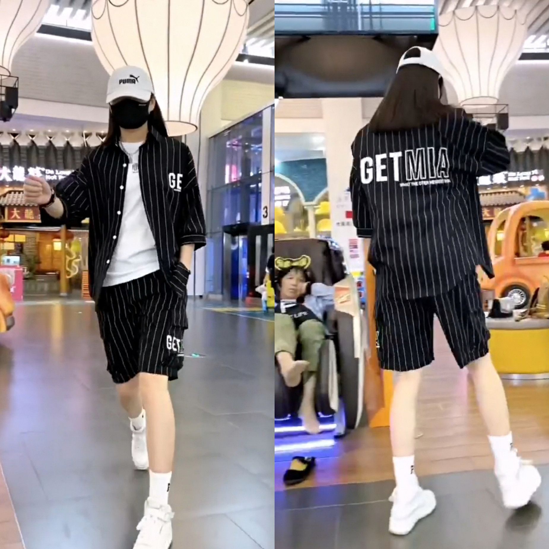 短袖衬衫男士夏秋季大码套装情侣条纹衬衣五分袖衬衫短裤一整套潮