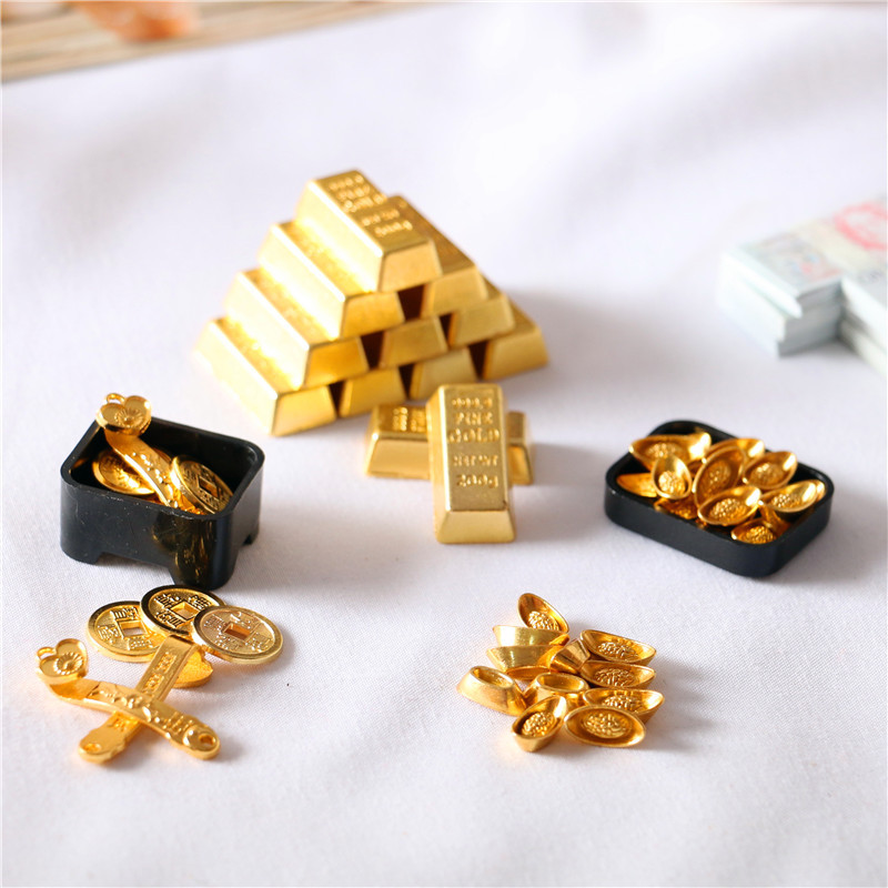Dollhouse微缩模型娃娃屋配件迷你如意金元宝金条铜钱模型摆件