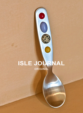 加厚不锈钢高颜值复古天然宝石饭勺酸奶甜品咖啡西餐勺子可爱餐具