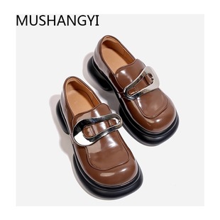 2025新款小众设计松糕厚底大头棕色乐福鞋JK制服搭配辣妹小皮鞋女