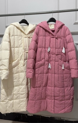 如缤RUBIN冬季新款女装宽松简约连帽中长款羽绒服6L53Y64131