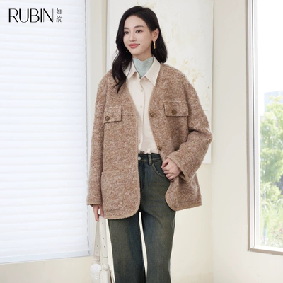 如缤RUBIN冬季新款女复古小香风羊毛外套宽松大衣6L52W61618外套