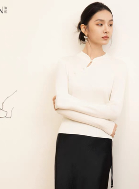 如缤RUBIN春装新长袖套头新中式国风毛针织衫时尚上衣6A12M64218