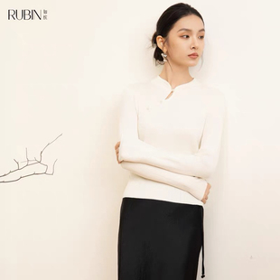 如缤RUBIN春装新长袖套头新中式国风毛针织衫时尚上衣6A12M64218